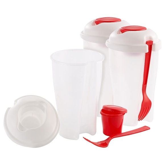 Rosenstein & Söhne 3er Set Salat-to-go-Becher mit Dressingbehälter & Gabel, auch für Obst
