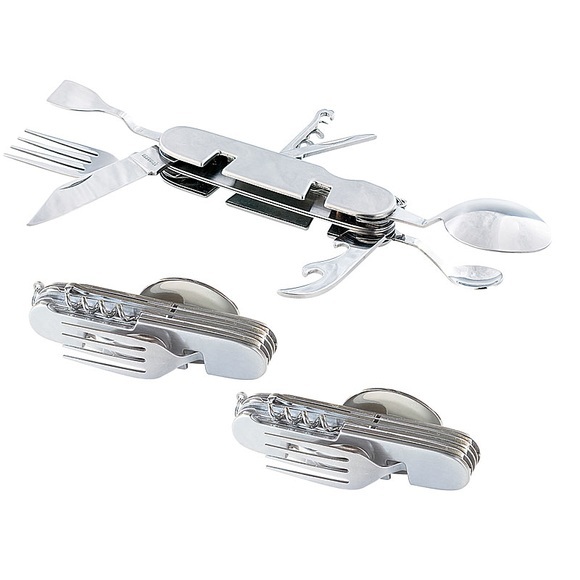 Pearl 3er-Set 9in1-Edelstahl-Klappbesteck für Camping und Outdoor
