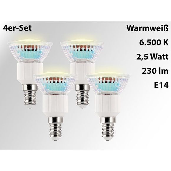 Luminea 4er-Set LED-Spots, Sockel E14, 3 Watt, 230 Lumen, warmweiss (3000 K)