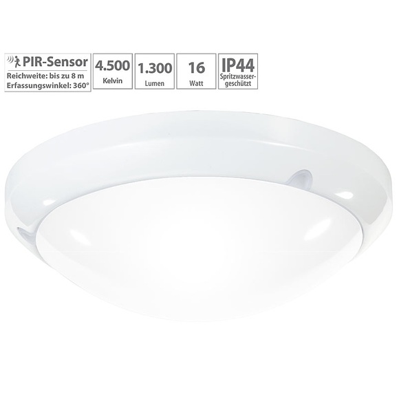 Luminea High-Power LED-Lampe mit Radar-Bewegungssensor, 16 Watt, IP44