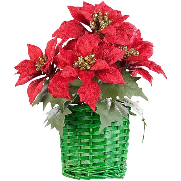 infactory Weihnachts-Gesteck mit Weihnachtssternen im geflochtenem Korb, 22 cm