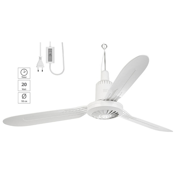 Sichler Haushaltsgeräte Mobiler XXL-Decken-Ventilator, 3 Flügel, Timer, Haken, 105 cm, 20 W