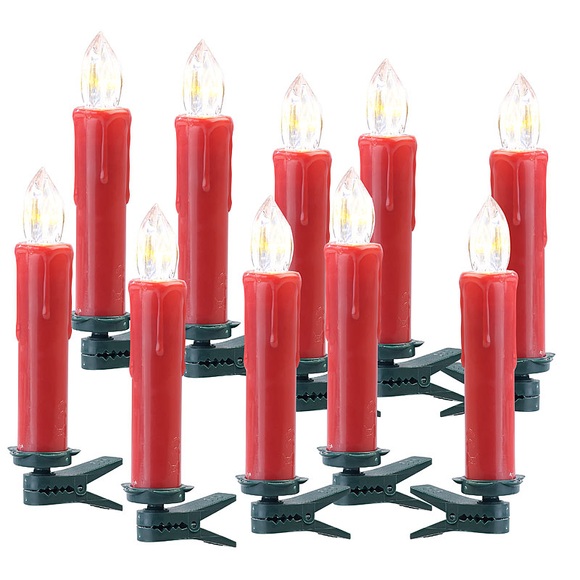 Lunartec 10er-Erweiterungs-Set Funk-Weihnachtsbaum-LED-Kerzen, rot