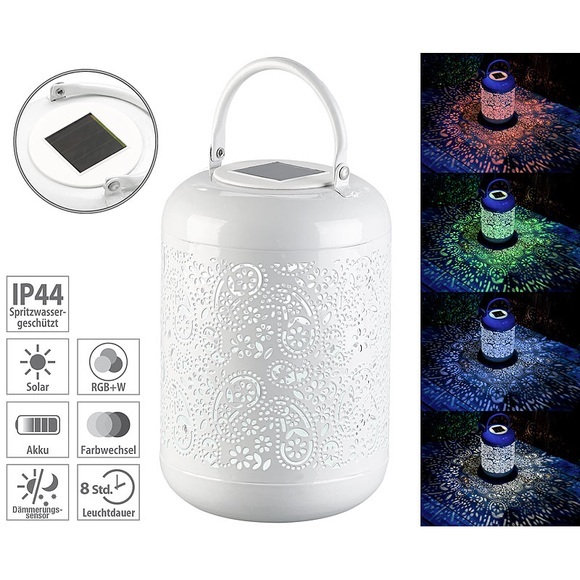Lunartec Solar-Laterne mit LEDs in RGB & Weiss und Dämmerungssensor, IP44