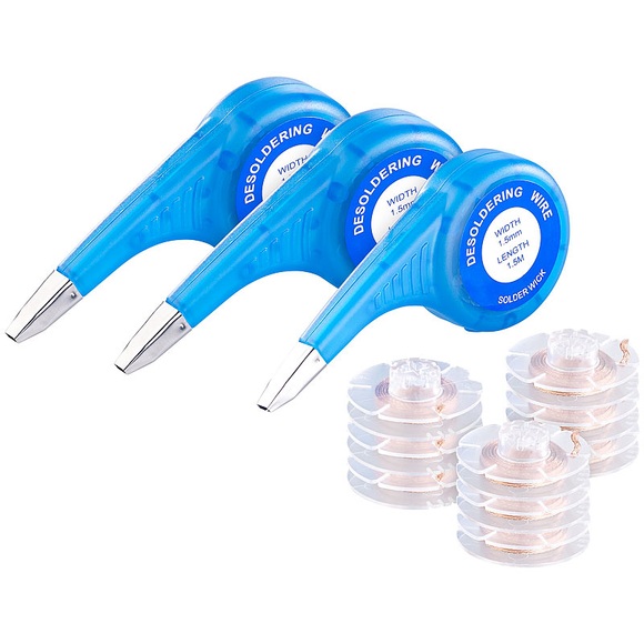 AGT 9er-Set Entlötlitzen mit 3 Spendern, beschichtet, je 1,5 mm x 1,5 m