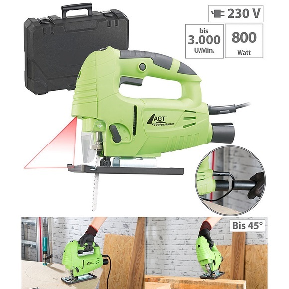 AGT Professional Professionelle Laser-Stichsäge mit LED-Licht, 3.000 U/Min., 800 Watt