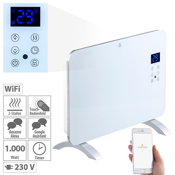 Sichler Haushaltsgeräte Konvektor-Heizung mit App, für Amazon Alexa & Google Assistant, 1000 W