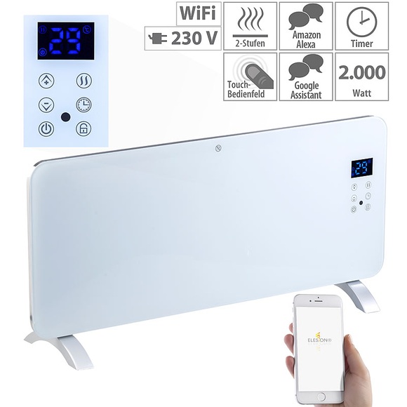 Sichler Haushaltsgeräte Konvektor-Heizung mit App, für Amazon Alexa & Google Assistant, 2000 W