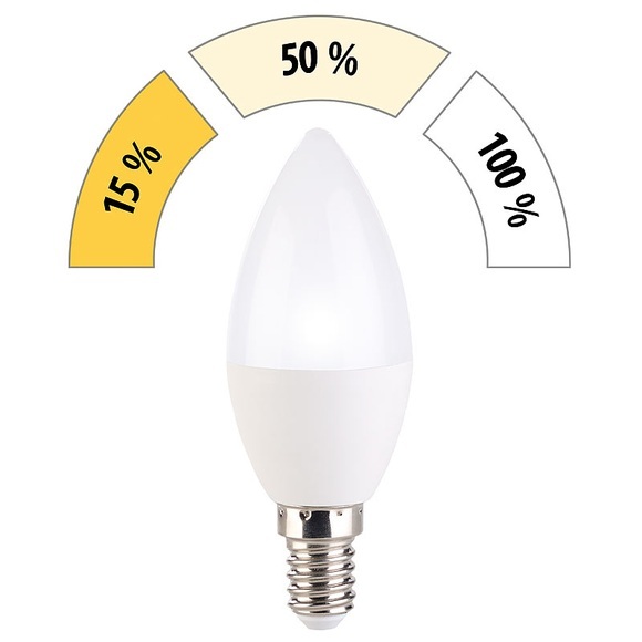 Luminea LED-Kerze, 3 Helligkeits-Stufen, tageslichtweiss, 6500 K, 5,5 W, E14