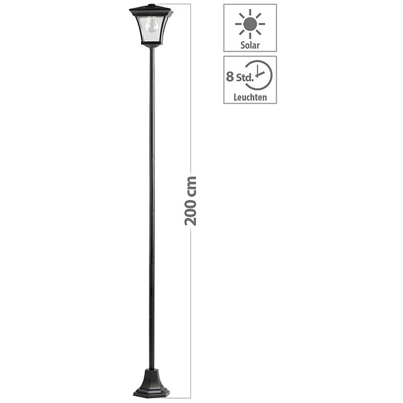 Lunartec Solar-LED-Gartenleuchte mit 200-cm-Lampenmast und Akku, 15 Lumen