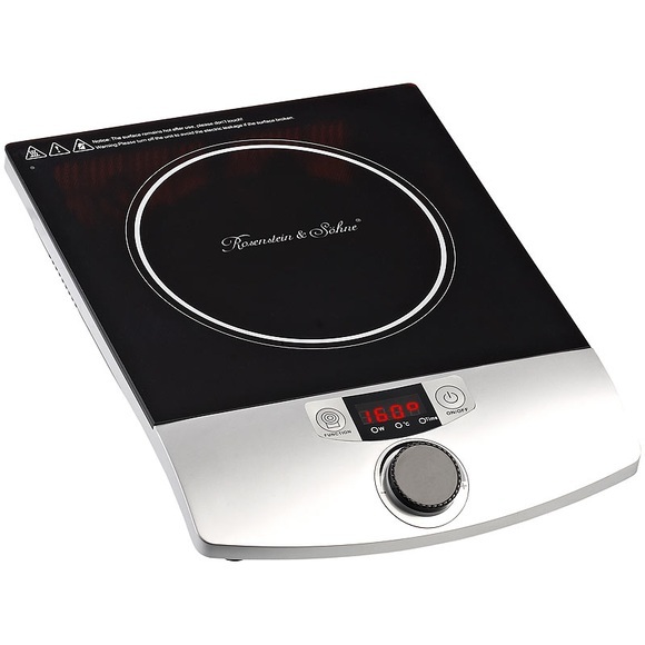 Rosenstein & Söhne Induktions-Kochplatte 12 bis 26 cm LCD Drehregler, 2.000 W, bis 200 °C