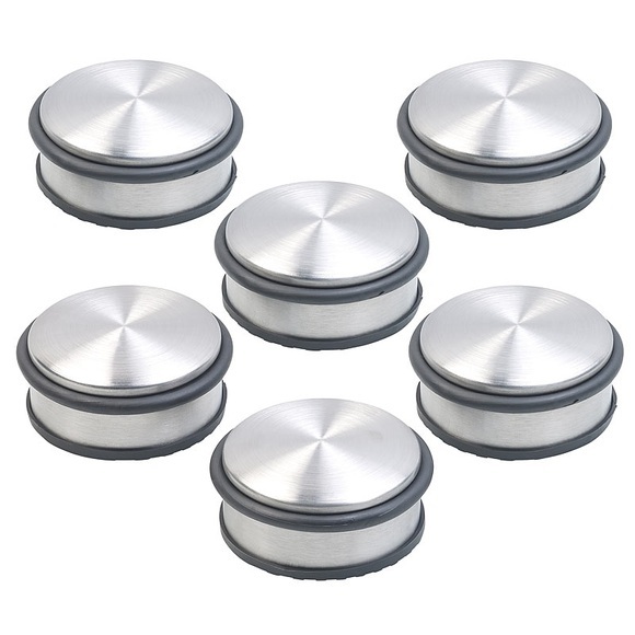 infactory 6er-Set Edelstahl-Türstopper mit Gummiring & Anti-Rutsch-Unterseite