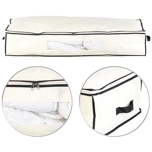 infactory Unterbettkommode mit Sichtfenster & Handgriffen, 100x48x18 cm, beige