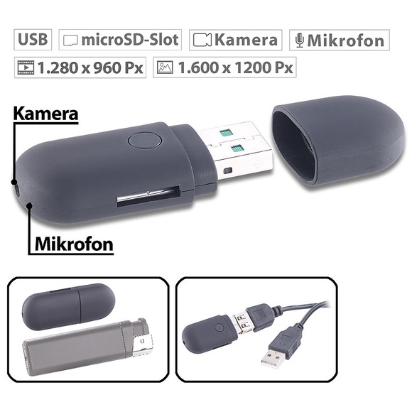 Mini-Videokamera & USB-Webcam mit microSD-Kartenleser, 80 mAh