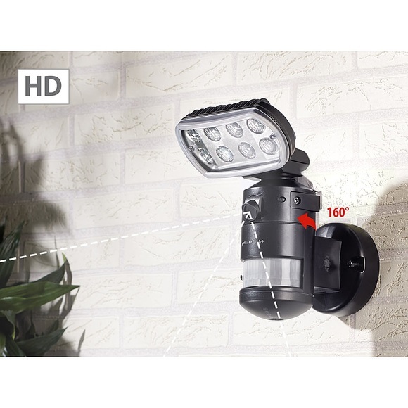 VisorTech HD-IP-Kamera m. LED-Flutlicht, 8 W, Bewegungsverfolgung, SD-Aufz., App