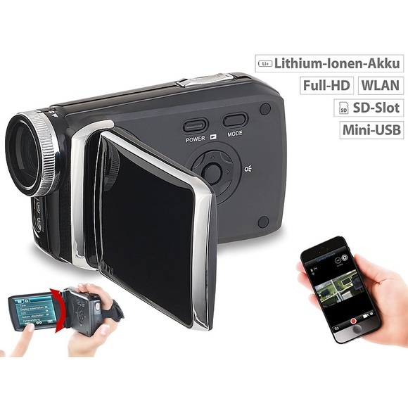 Somikon Full-HD-Camcorder mit 7,6-cm-Touch-Display (3"), WLAN, App-Steuerung