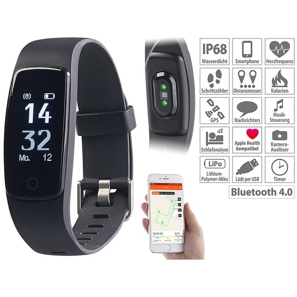 newgen medicals Premium-GPS-Fitness-Armband mit XL-Touch-Display, 14 Sportarten, IP68