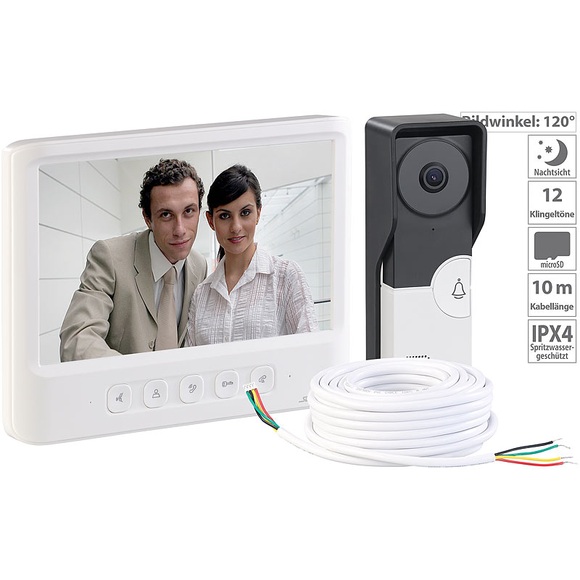 Somikon Video-Türsprechanlage mit 17,8-cm-Farbdisplay & Türöffner, 10-m-Kabel