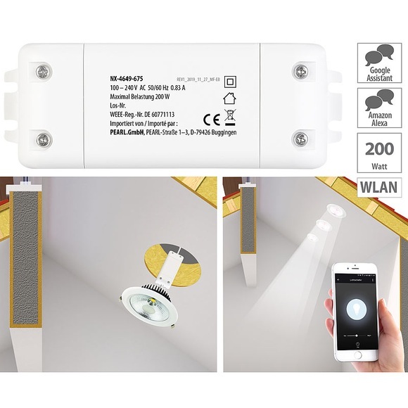 Luminea Home Control WLAN-Schalter mit Dimmer-Funktion, für Siri, Alexa & Google Assistant