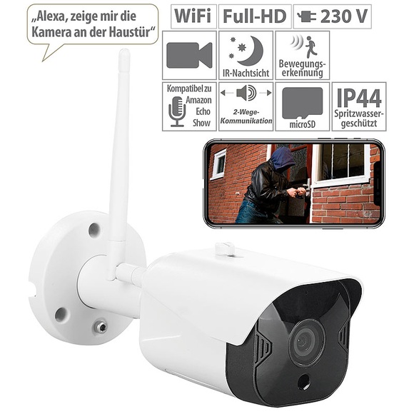7links Outdoor-WLAN-IP-Überwachungskamera mit Full HD, Nachtsicht, App, IP44