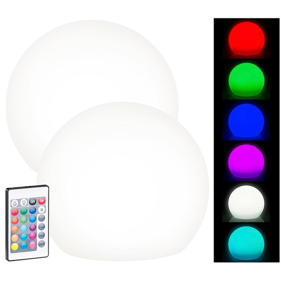 Lunartec 2er-Set Solar-LED-Leuchtkugel mit Fernbedienung, 60 Lumen,IP67,Ø20cm