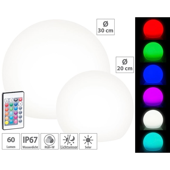 Lunartec Bundel Solar-LED-Leuchtkugeln mit Fernbedienung, Ø20cm + Ø30cm