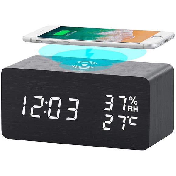 2in1-LED-Wecker & Qi-kompatible Ladestation mit Temperaturanzeige