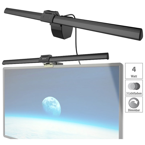 XL-USB-LED-Leuchte für PC-Monitor, 3 Lichtfarben, dimmbar, 4 W, 40 cm / Monitorlampe