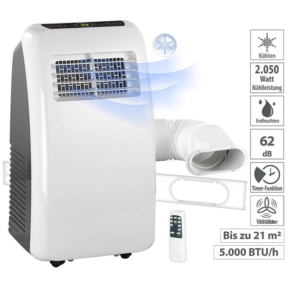 Sichler Haushaltsgeräte Mobile Monoblock-Klimaanlage mit Entfeuchter, 5.000 BTU/h, 2.050 Watt