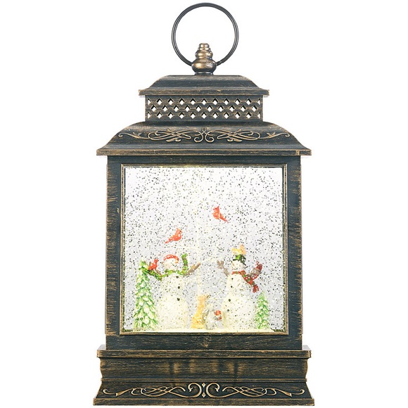 Deko-LED-Laterne mit Schneewirbel und Schneemännern, warmweiss / Weihnachtsdeko