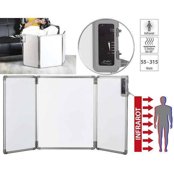 Sichler Haushaltsgeräte Faltbares Fern-Infrarot-Heizpanel mit Alu-Rahmen, bis 80 °C, 315 Watt