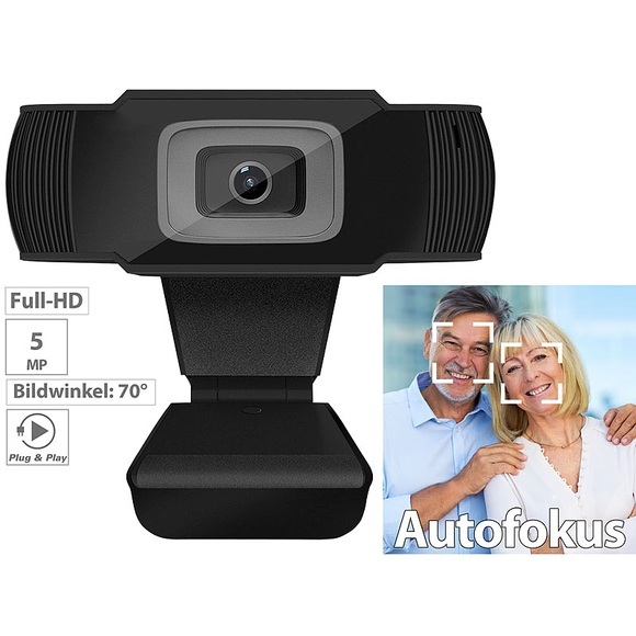 Somikon Full-HD-USB-Webcam mit 5 MP, Autofokus und Dual-Stereo-Mikrofon