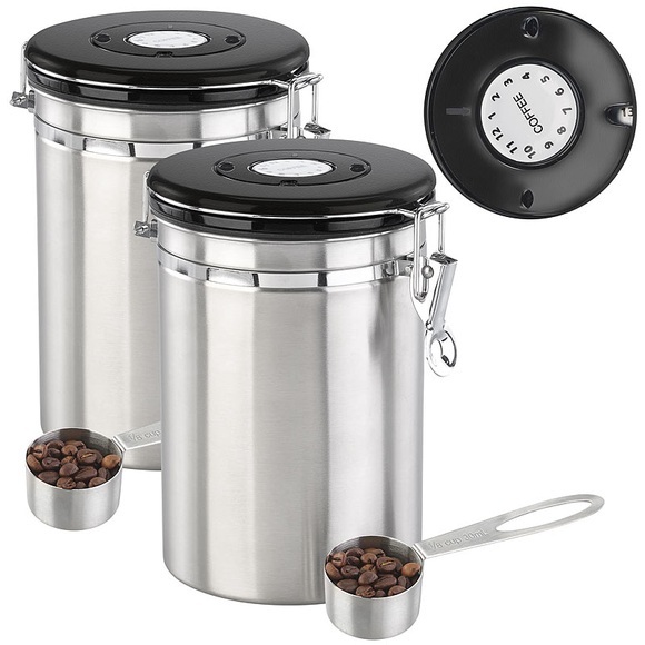 2er-Set Kaffeedosen mit Kalenderblatt, C02-Freigabeventil & Messlöffel