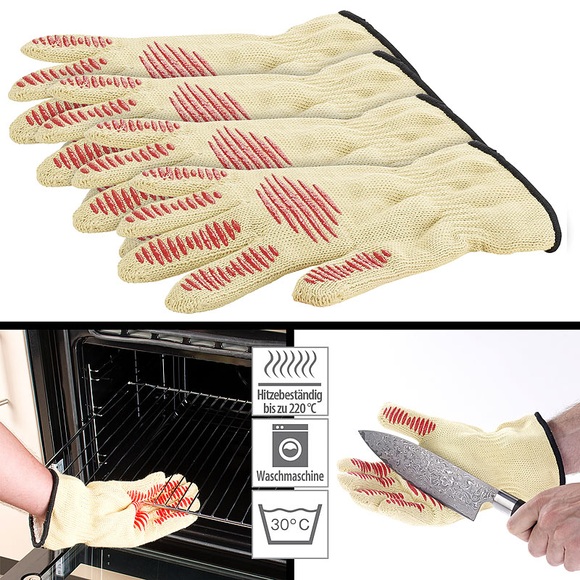 Rosenstein & Söhne 3in1-Sicherheits-Handschuh mit Hitze- und Schnittschutz, 2er-Set