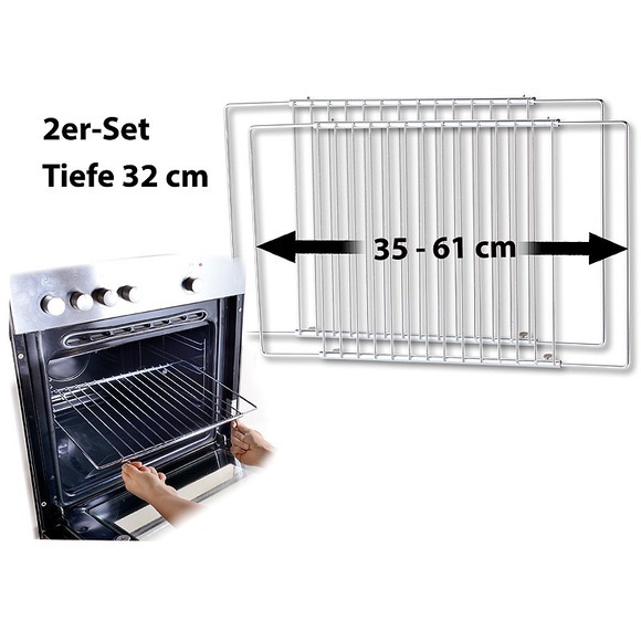 Rosenstein & Söhne Universal-Backofenrost, ausziehbar von 35 - 61 cm, 32 cm tief, 2er-Set