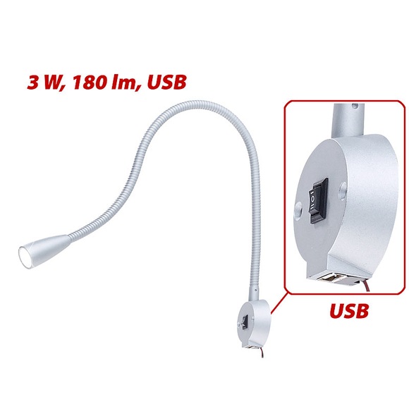 Lunartec 2er-Set LED-Bett- & Leseleuchten, Schwanenhals & USB-Ladebuchse, je 3W