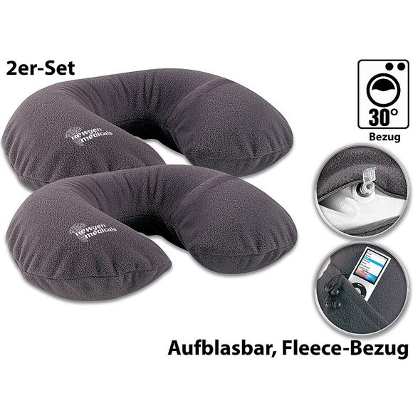 newgen medicals Aufblasbares Nackenhörnchen mit hochwertigem Fleece-Bezug, 2er-Set