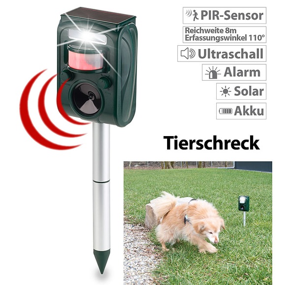 Exbuster Ultraschall-Solar-Tierschreck mit Blitzlicht und Bewegungssensor