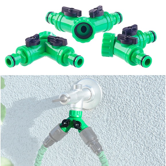Royal Gardineer 2-Wege-Wasserhahn-Adapter mit 2 Ventilen für Gartenschläuche, 3er-Set
