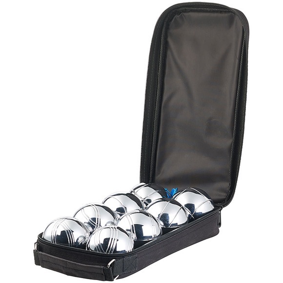 Pearl Boule- & Boccia-Spiel: 8 Metall-, 1 Holz-Kugel, Abstandsmesser, Tasche