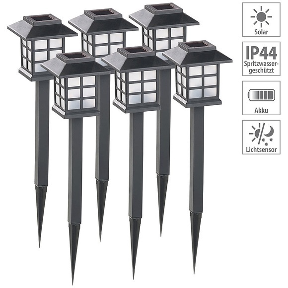 Lunartec 6er-Set Solar-LED-Wegeleuchten "Asian" mit Lichtsensor, IP44