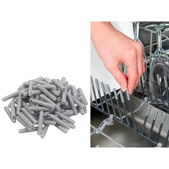 Sichler Haushaltsgeräte 100er-Pack Universal-Schutzkappen für Spülmaschinen-Körbe, grau