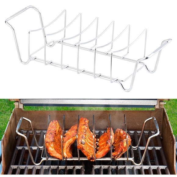 Rosenstein & Söhne 2in1-Sparerib-Halter und Bratenkorb für Grill und Ofen, Edelstahl