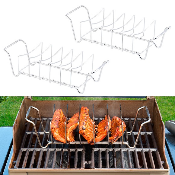 Rosenstein & Söhne 2er-Set 2in1-Sparerib-Halter & Bratenkorb für Grill & Ofen, Edelstahl