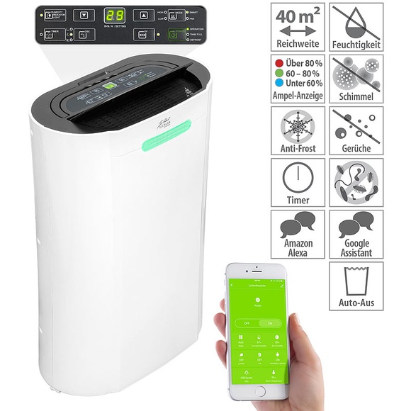 Sichler Haushaltsgeräte Luft-Entfeuchter, 20 l/Tag, für Amazon Alexa & Google Assistant, 365 W