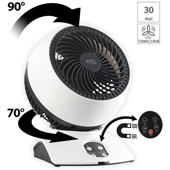 Sichler Haushaltsgeräte 3D-Raumventilator & Luftzirkulator, mit Oszillation, 30 Watt, Ø 17 cm