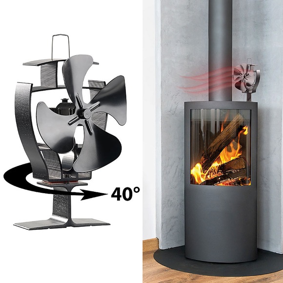 Carlo Milano Stromloser Kaminofen-Ventilator mit 40°-Oszillation, für 70 - 350 °C