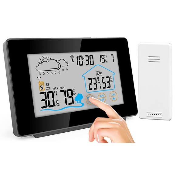 infactory Funk-Wetterstation mit Aussensensor, Display-Touchfunktion, Wettertrend
