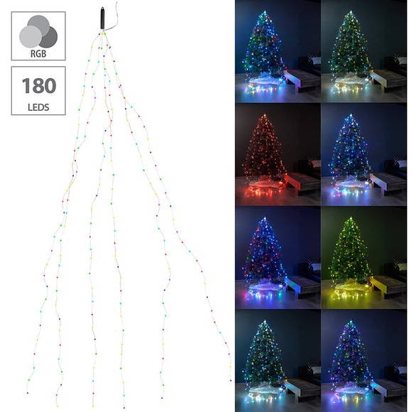 Lunartec Christbaum-Überwurf-Lichterkette, 180 bunte LEDs, 6 Girlanden, je 3 m