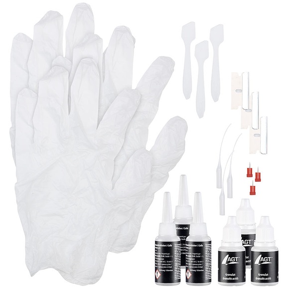 AGT 3er-Reparatur-Set aus Sekundenkleber und weissem Granulat, je 10 ml